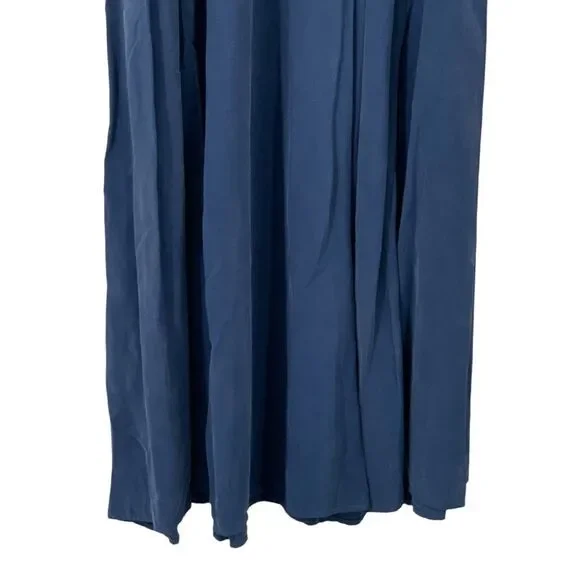 Vintage Lucchese Women Western Blue Flowy Pleated Maxi Skirt Silky Shimmer Small